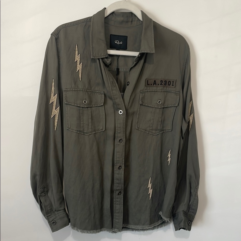 NWT RAILS Olive Loren Lightning Bolt Button-Up Shirt L